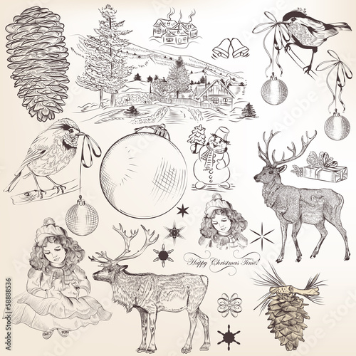 Christmas set of hand drawn elements for design