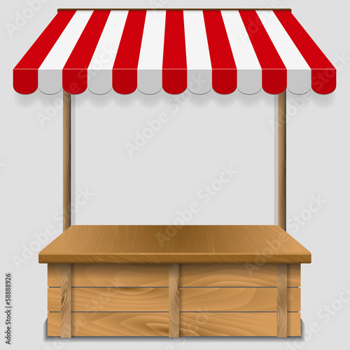 store window  with striped awning