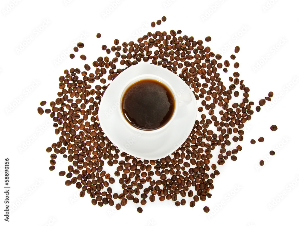 Fototapeta Cup of coffee and the grains