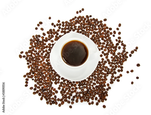 Cup of coffee and the grains