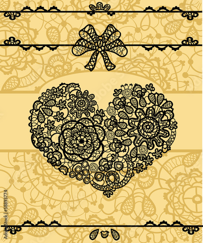 Vector card with vintage lace heart