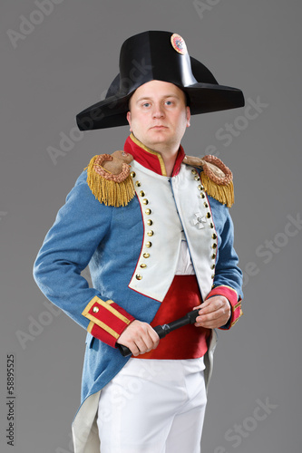 Photography Actor dressed as Napoleon. Historical costume.