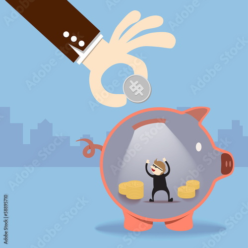 A thief steal money inside piggy bank