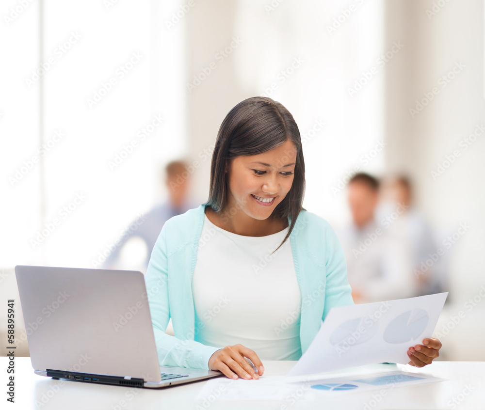 asian businesswoman with laptop and documents asian businesswoman with laptop and documents