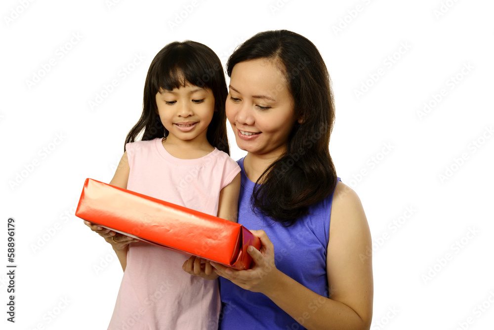 Mother And Daughter With Gift Box