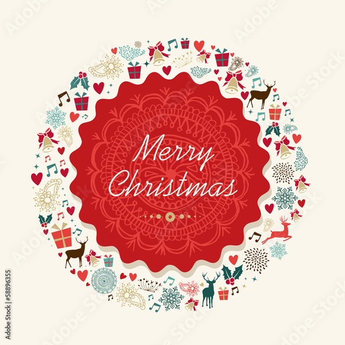 Merry Christmas vintage postal card illustration