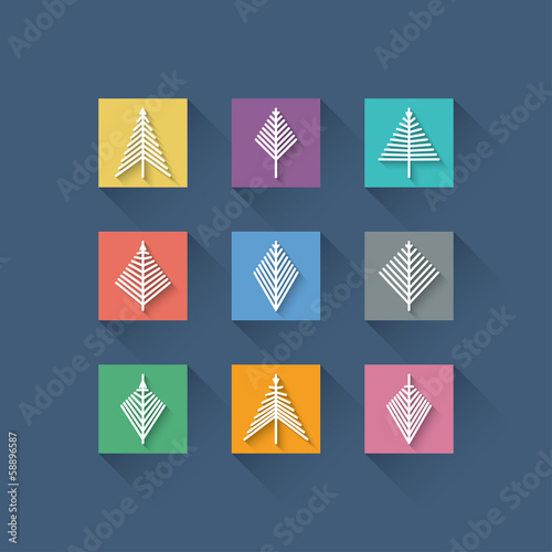 Set of Abstract Christmas Trees in Flat Design Style