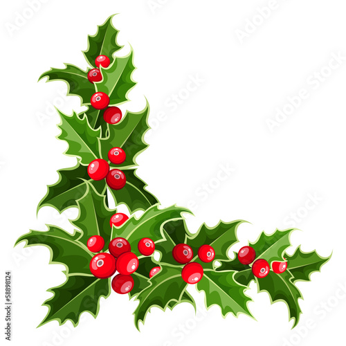 Decorative corner with Christmas holly. Vector illustration. photo