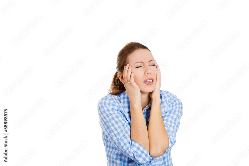 Beautiful woman having bad day news, headache Beautiful woman having bad day news, headache
