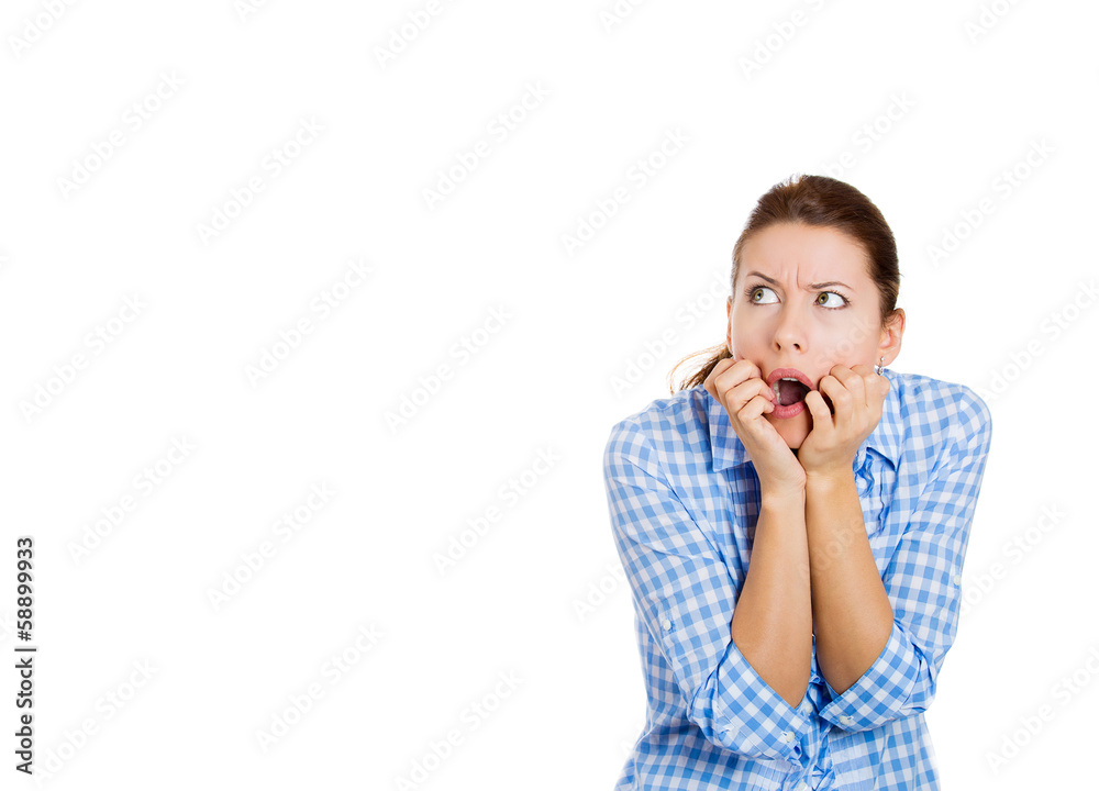 Stressed, neurotic, anxious woman biting fingernails Stressed, neurotic, anxious woman biting fingernails