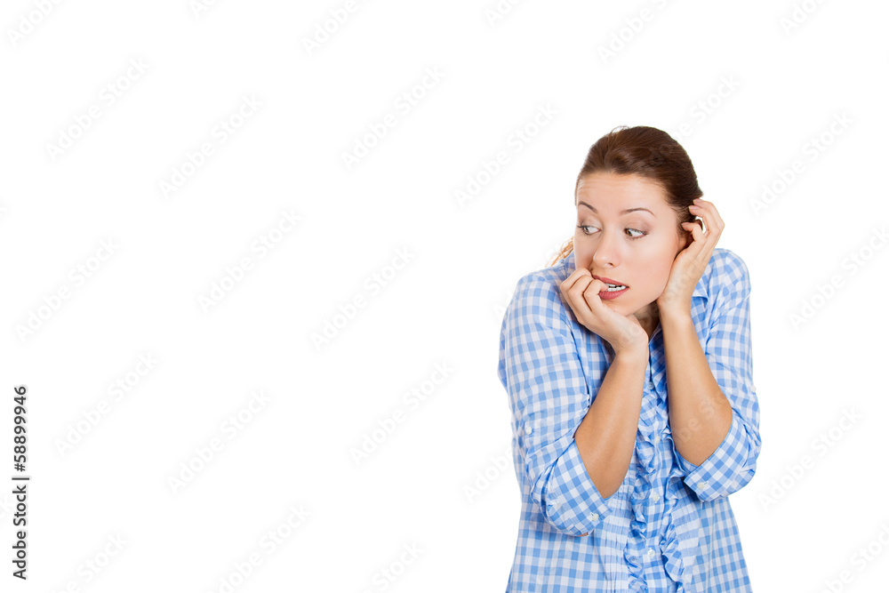 Stressed, neurotic, anxious woman biting fingernails Stressed, neurotic, anxious woman biting fingernails