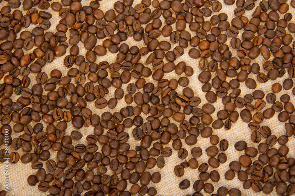 Coffee grains on a sacking Coffee grains on a sacking