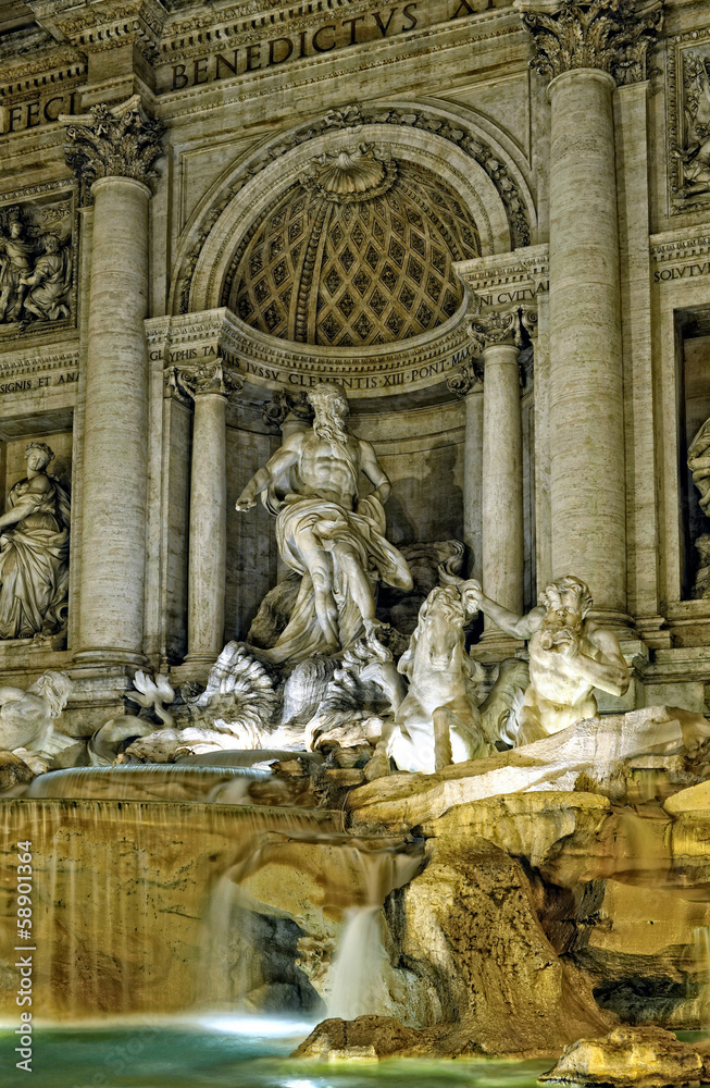 Night lighting of Trevi fountain in Rome,