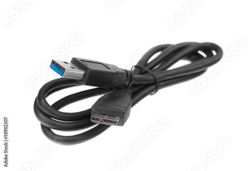 3 usb cable to connect to computers. On a white background. © sergojpg