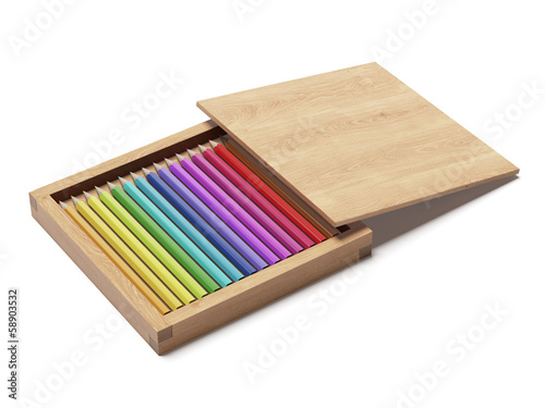 wooden box with pencils