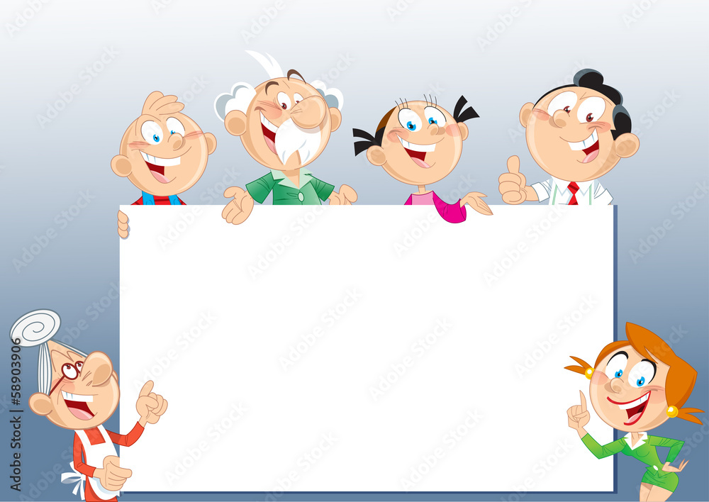 family near the advertising stand