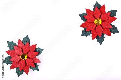 Christmas card or invitation,red flowers on ceramic background
