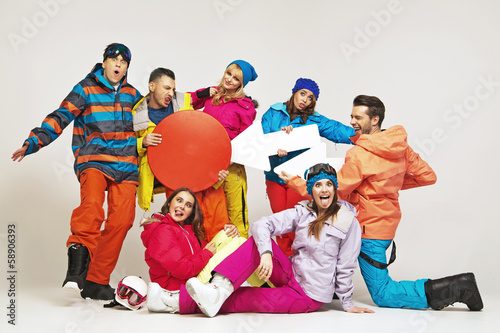 Funy picture of snowboarders playing a hoaxes