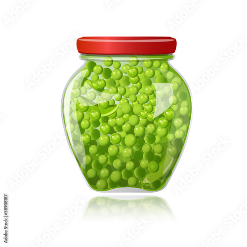 Glass jar of preserved green peas