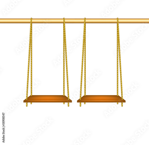 Wooden swings hanging on ropes