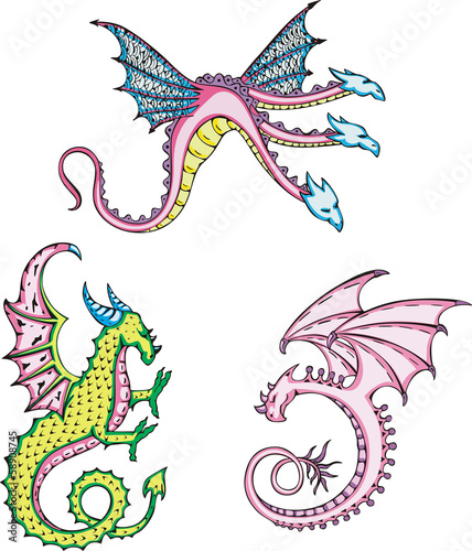 three mythic dragons