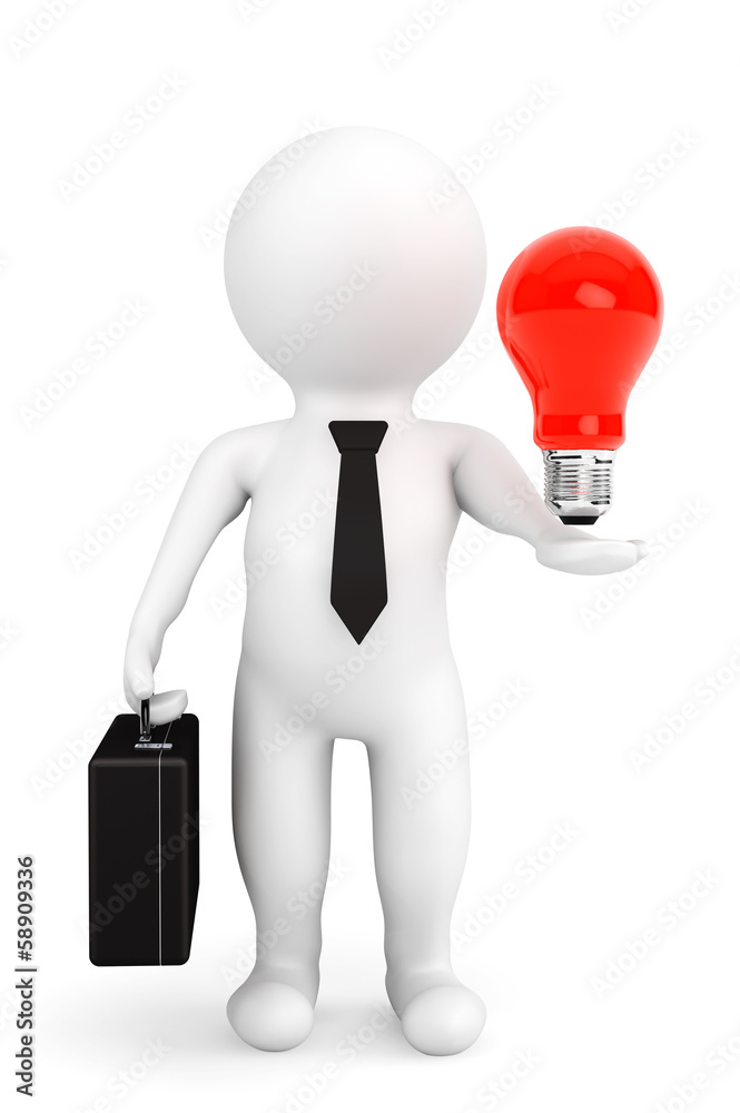 3d person businessman with idea bulb over hand 3d person businessman with idea bulb over hand