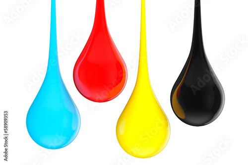 3d CMYK ink drops