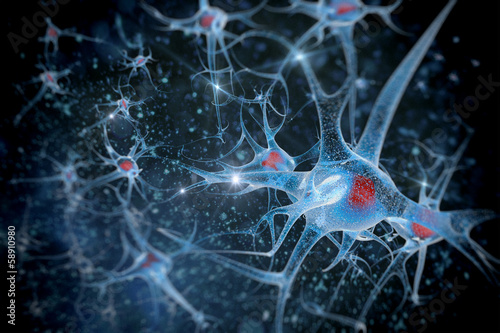 digital illustration of a neuron in colour background
