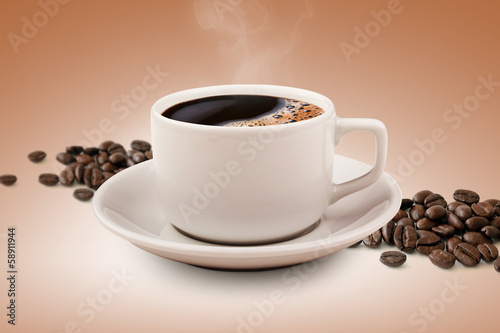 Coffee cup and beans with clipping path