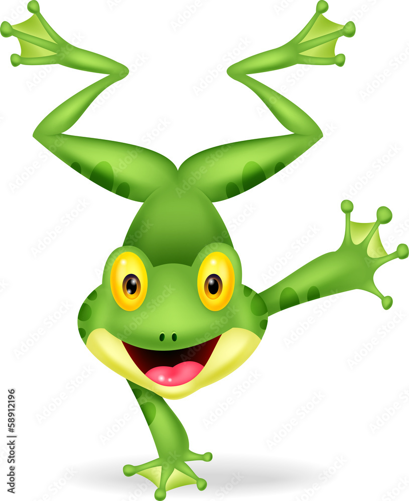 Naklejka premium Funny frog cartoon standing on its hand