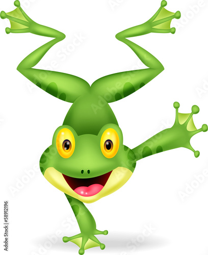 Funny frog cartoon standing on its hand