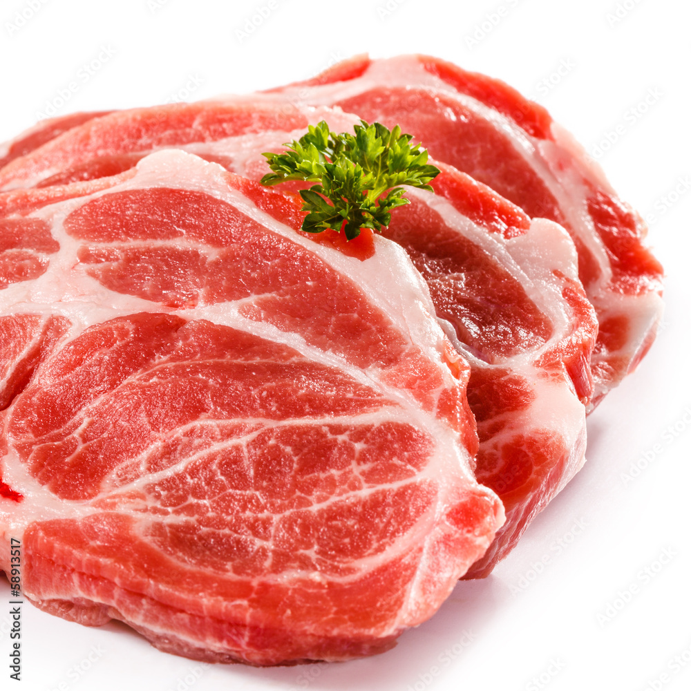 Fresh raw pork on white background Fresh raw pork on white background