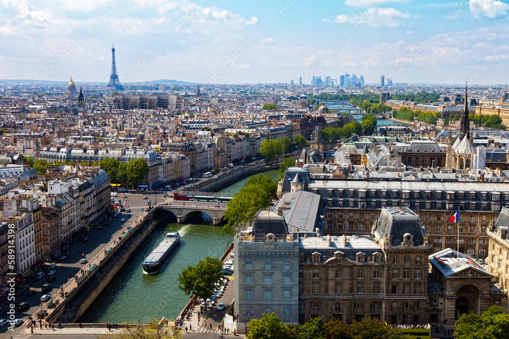 View from Cathedral Notre Dame on river Seine in Paris, France.