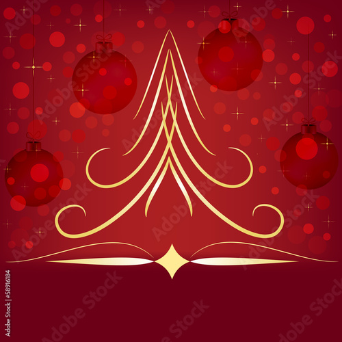 sfondo rosso natalizio palline e albero stilizzato