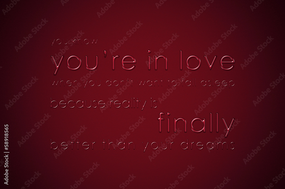quote about love wrote of glass style letters on red background