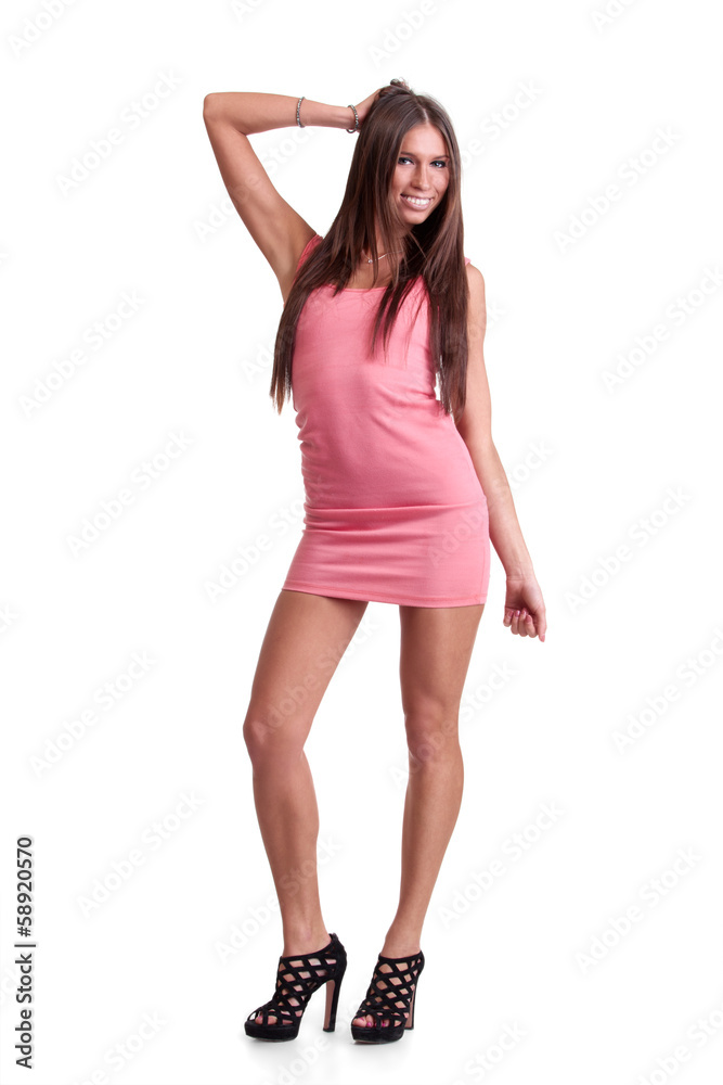 Fototapeta premium Young woman in pink dress