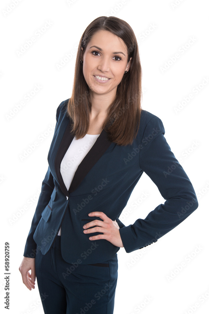 Geschäftsfrau lachend - Bürokleidung - Blazer und Hose isoliert Geschäftsfrau lachend - Bürokleidung - Blazer und Hose isoliert