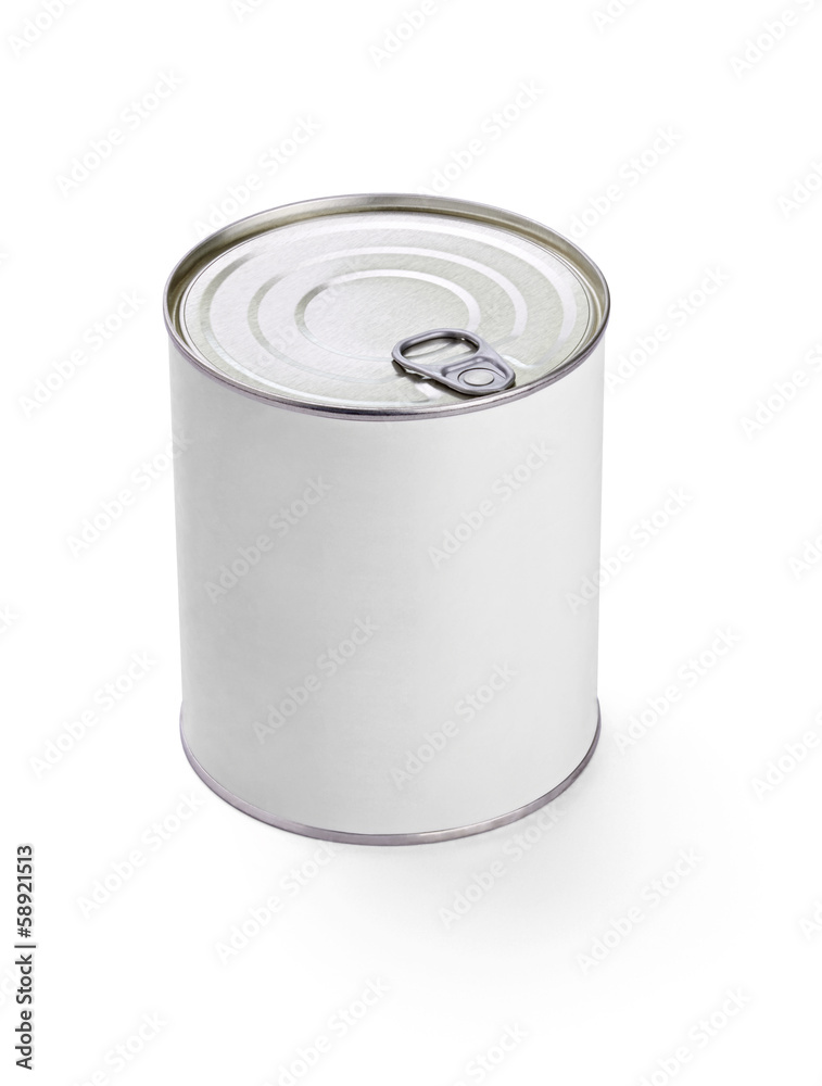 white tin can metal container template blank package