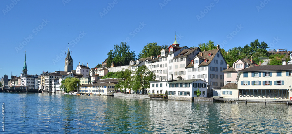 Zurich downtown across Limmat river