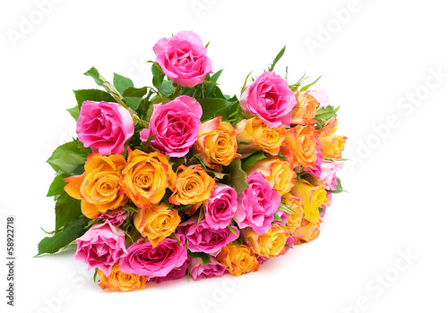 beautiful bouquet of roses isolated on white background