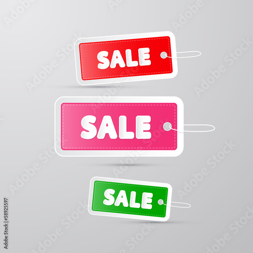 colorful sale tags, labels with string