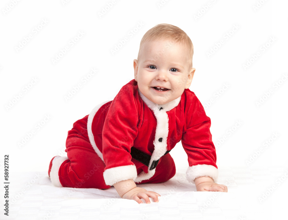 Happy little baby boy in Santa costume Happy little baby boy in Santa costume