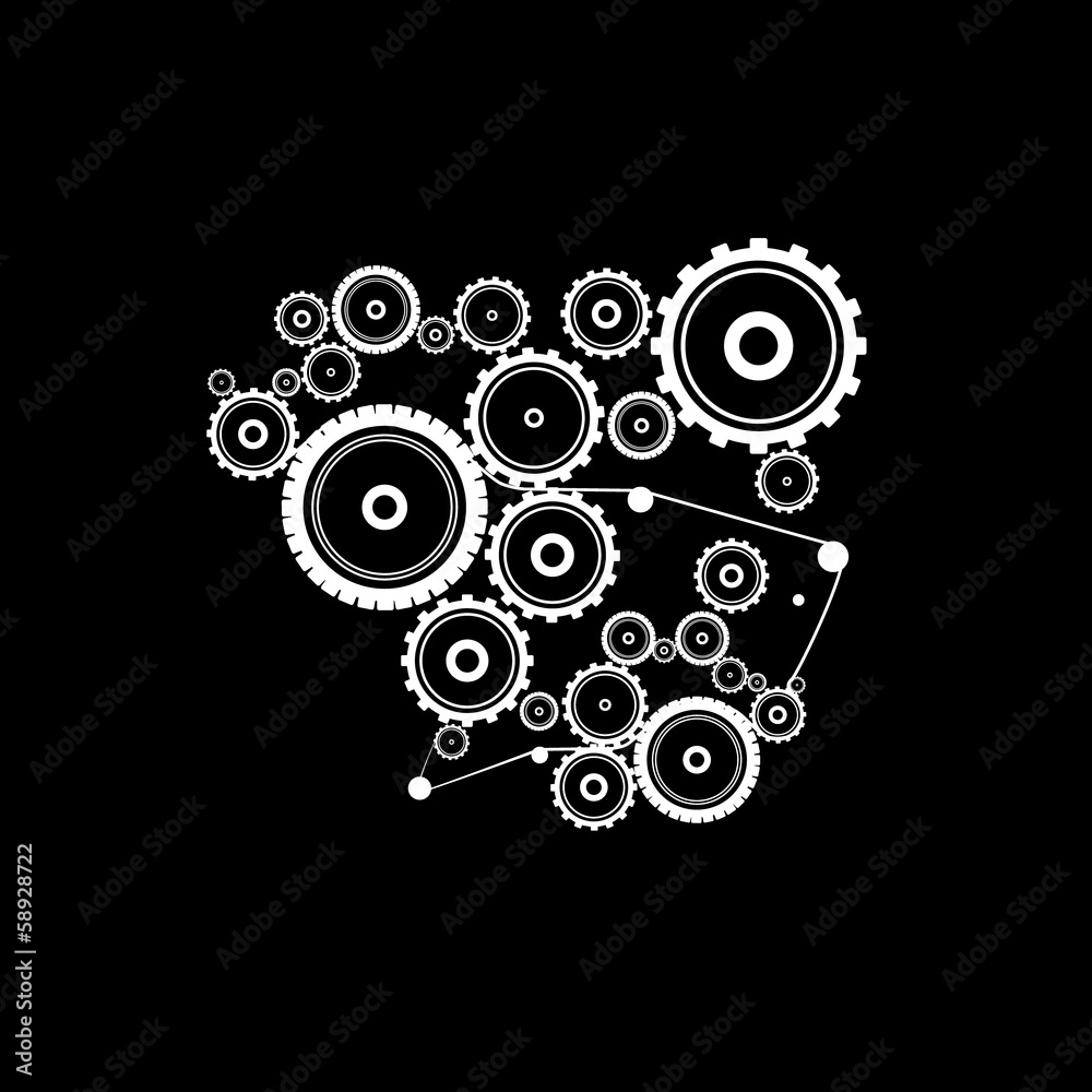 abstract vector cogs, gears on black background