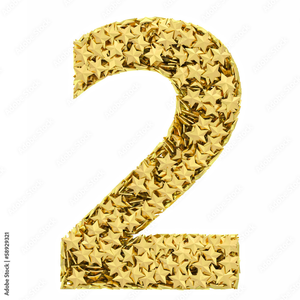 Number 2 composed of golden stars isolated on white Number 2 composed of golden stars isolated on white