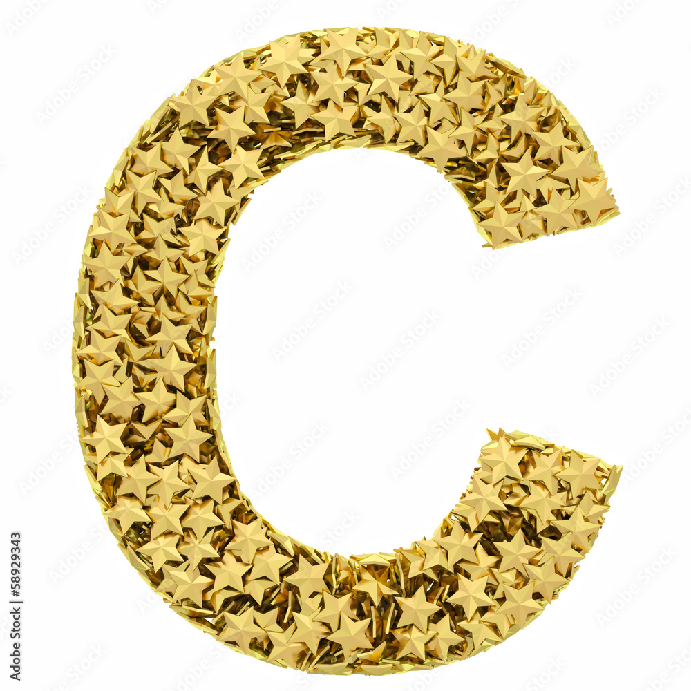 Letter C composed of golden stars isolated on white Letter C composed of golden stars isolated on white