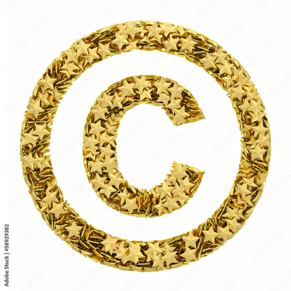 Copyright sign composed of golden stars isolated on white Copyright sign composed of golden stars isolated on white