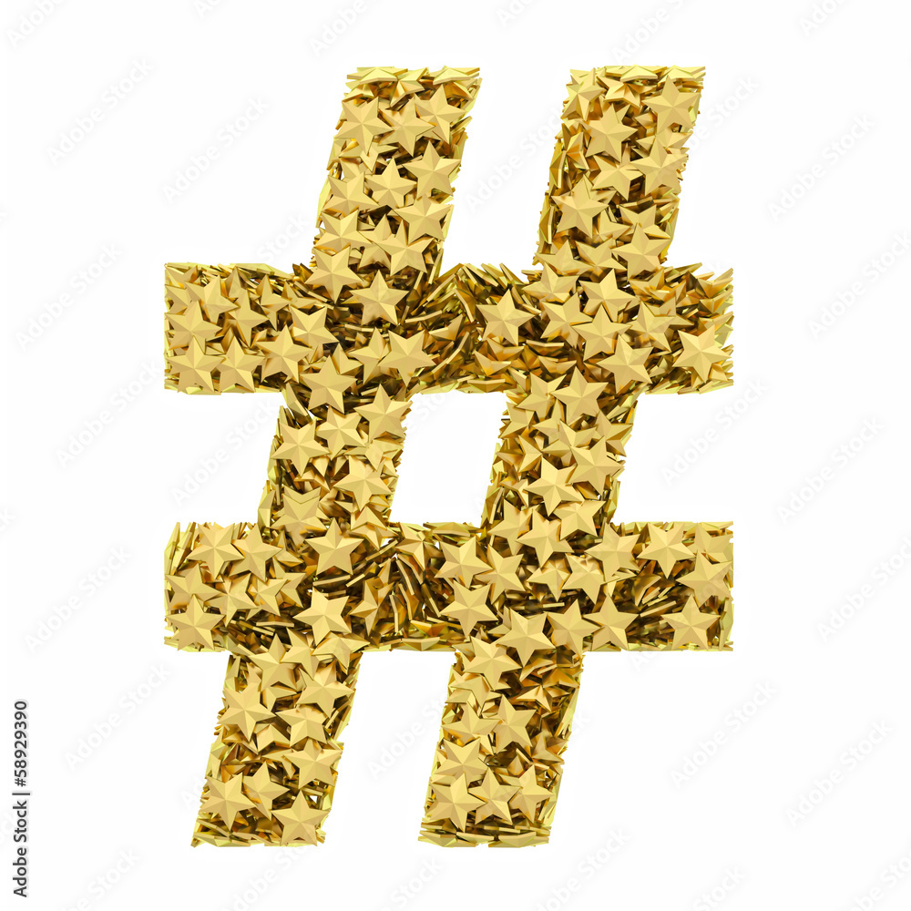 Obraz premium Number sign composed of golden stars isolated on white