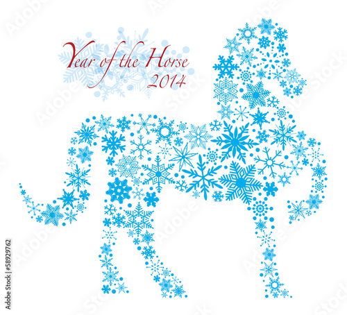 2014 Chinese Horse with Snowflakes Pattern Illusrtation