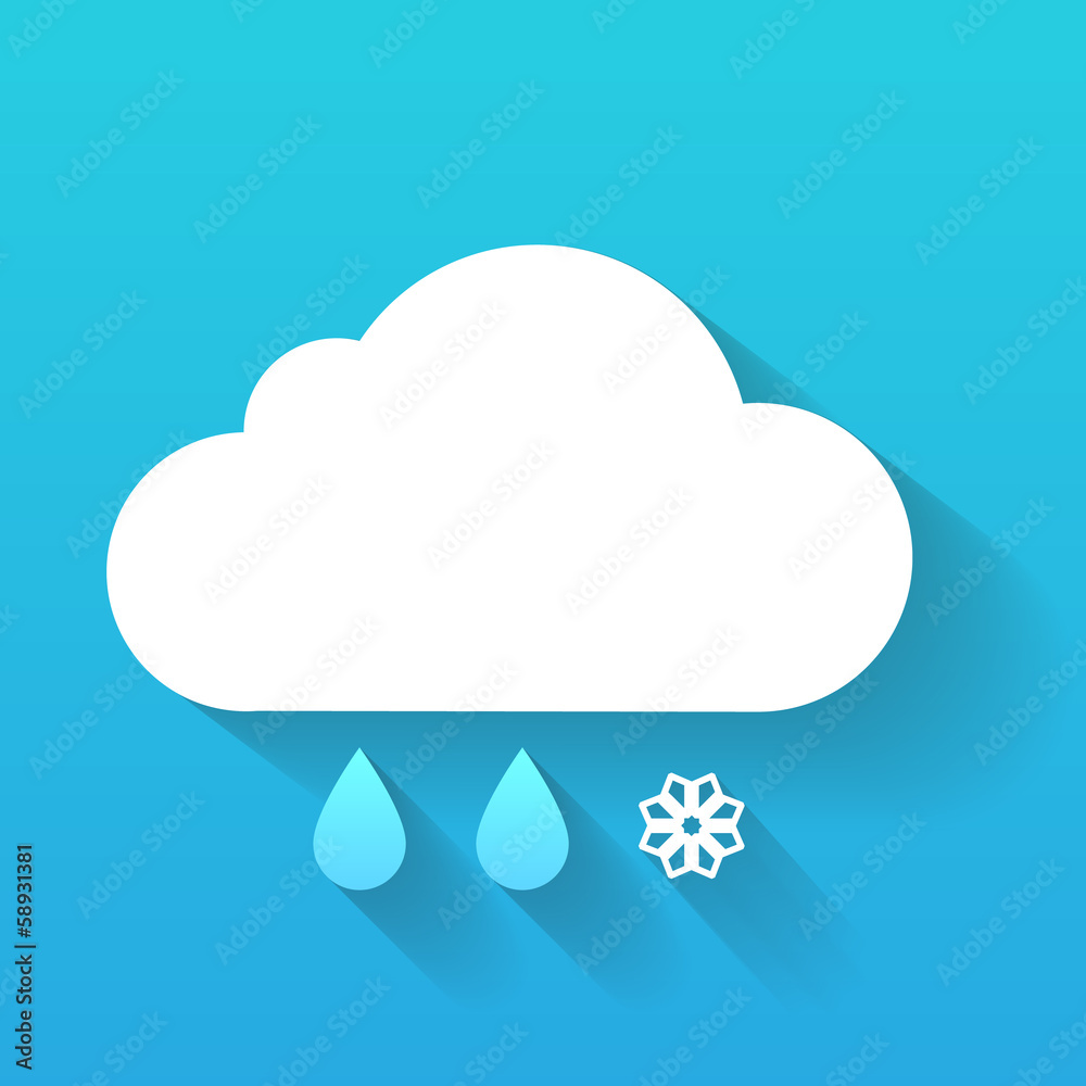 Day cloud, snow flake and rain drops isolated on blue Day cloud, snow flake and rain drops isolated on blue