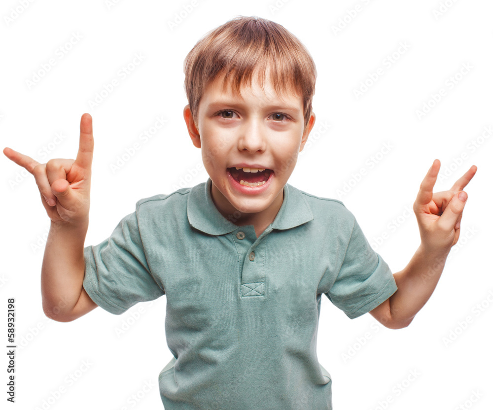 boy teenager shows kid gesture hands metal rock devil isolated o boy teenager shows kid gesture hands metal rock devil isolated o